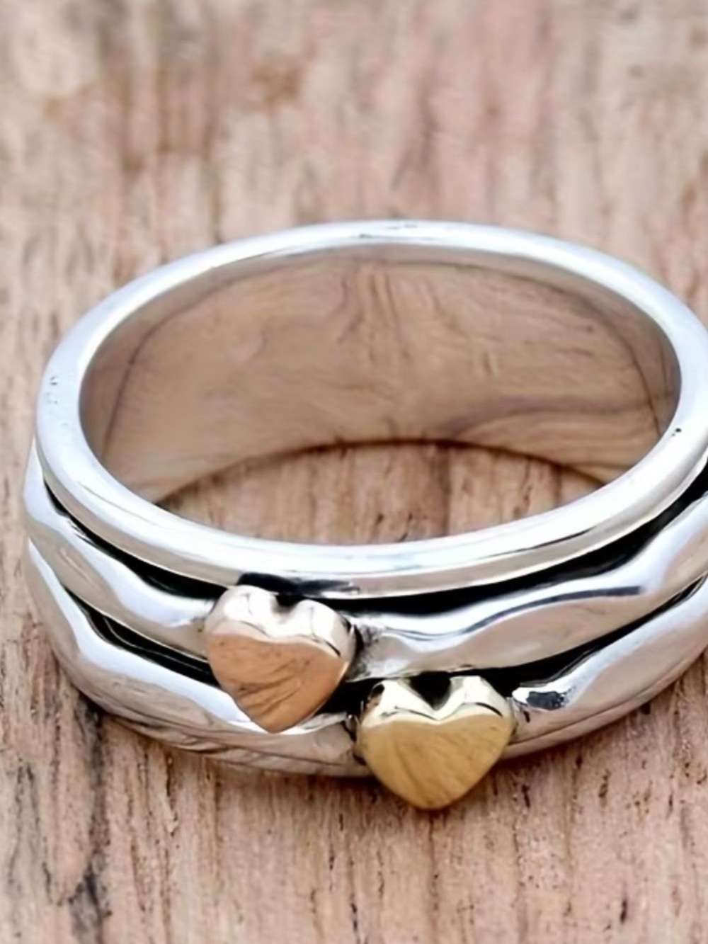 Silver Stacking Heart Ring with Gold Accents - Silver/Gold